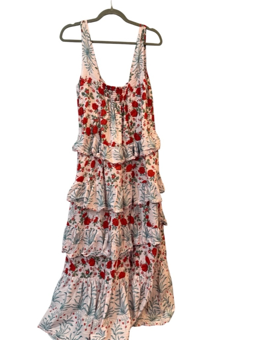 Anthropologie Sleeveless Tiered Midi Floral Ruffle Cottagecore cotton Dress S - Picture 6 of 7